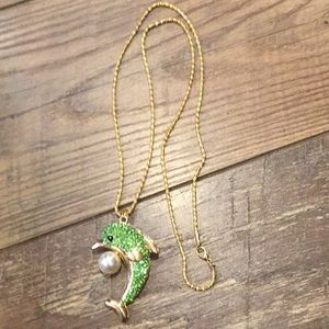 Paco Designs Jewelry - Lime green crystal dolphin pearl gold necklace Paco Designs Jewelry - Lime green crystal dolphin pearl gold necklace